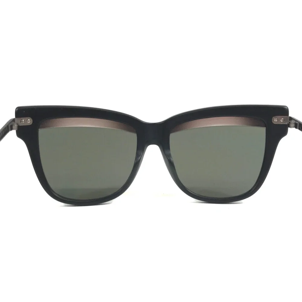 Bottega Veneta Sunglasses BV0074S 001 Matte Black Gray Cat Eye with Green Lenses